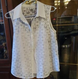 Liz Claiborne White Lace Button-Down Blouse